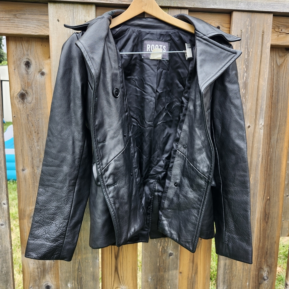 Roots Black Leather Women's Jacket Woman's Size 6 - Picture 2 of 5
